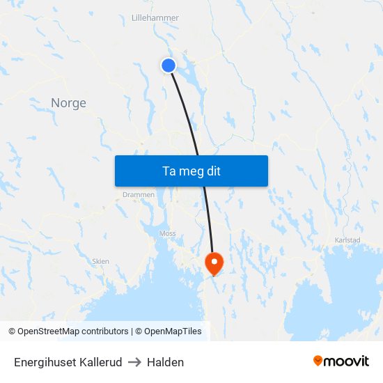 Energihuset Kallerud to Halden map