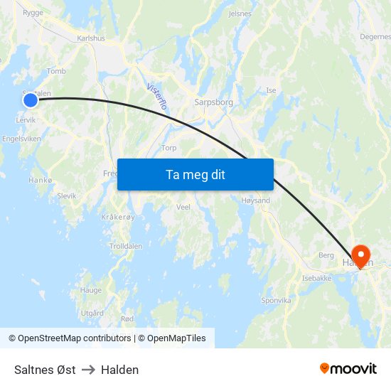 Saltnes Øst to Halden map