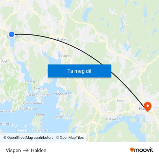 Vispen to Halden map