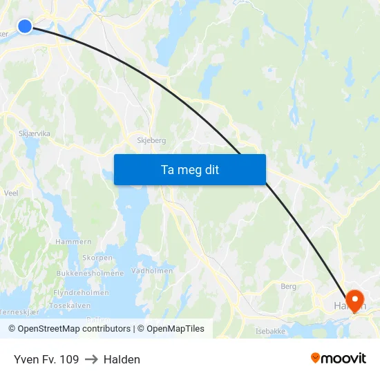 Yven Fv. 109 to Halden map