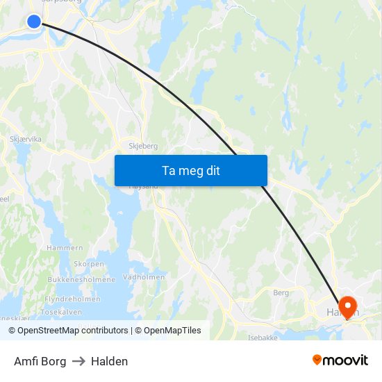 Amfi Borg to Halden map