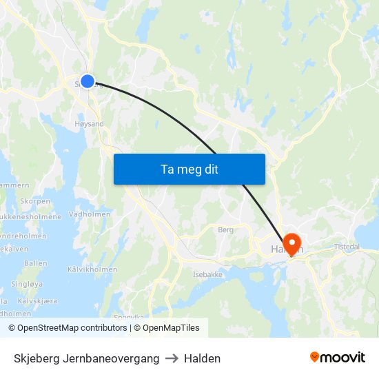 Skjeberg Jernbaneovergang to Halden map