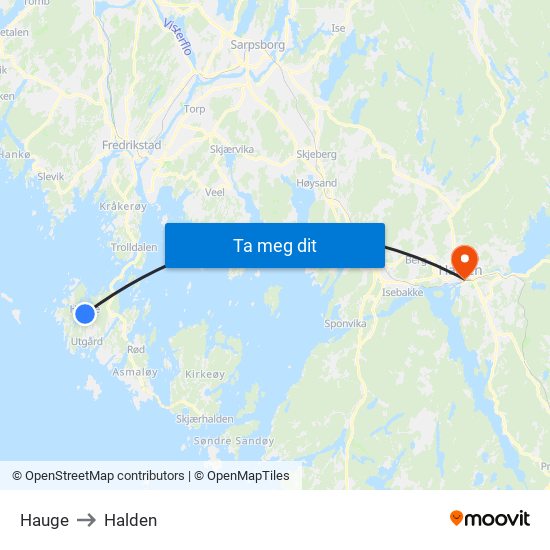 Hauge to Halden map