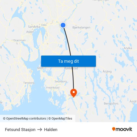 Fetsund Stasjon to Halden map