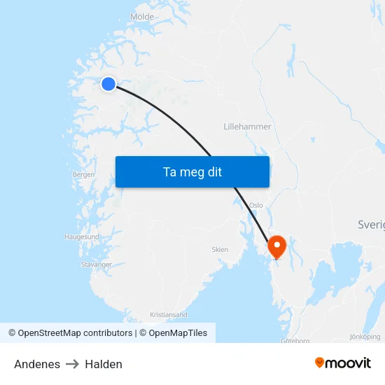 Andenes to Halden map
