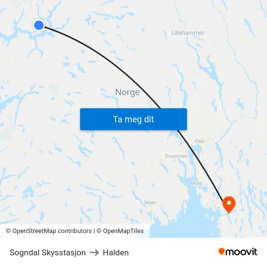 Sogndal Skysstasjon to Halden map