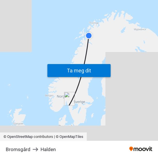 Bromsgård to Halden map