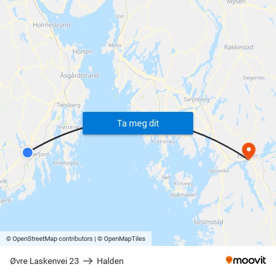 Øvre Laskenvei 23 to Halden map