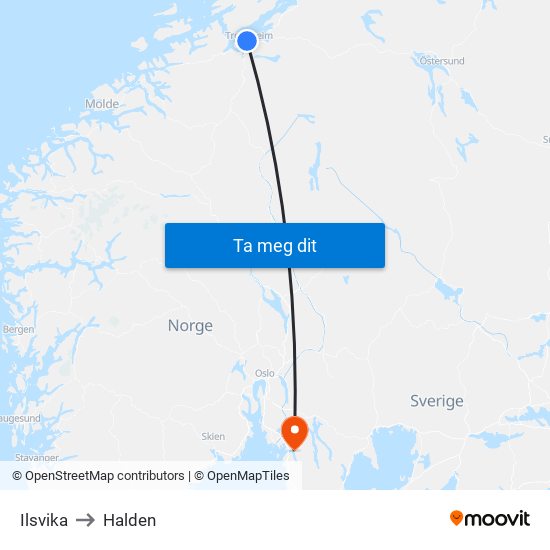 Ilsvika to Halden map