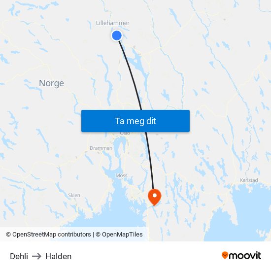 Dehli to Halden map