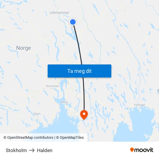 Stokholm to Halden map