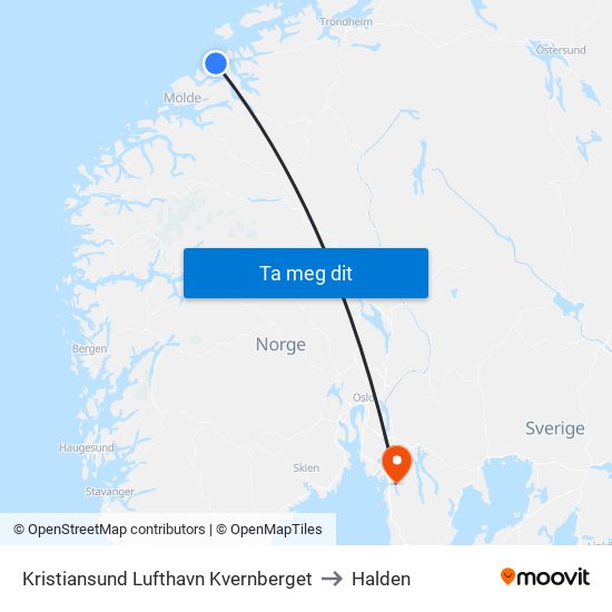 Kristiansund Lufthavn Kvernberget to Halden map