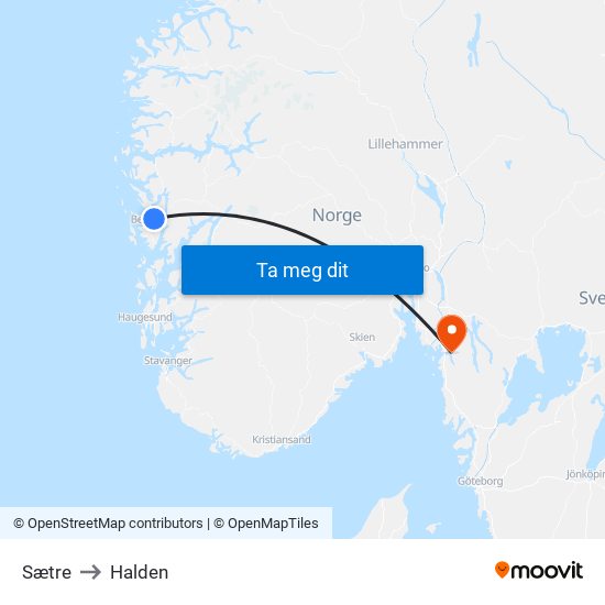 Sætre to Halden map