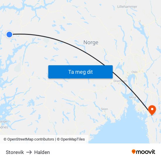 Storevik to Halden map