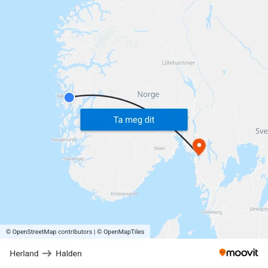 Herland to Halden map