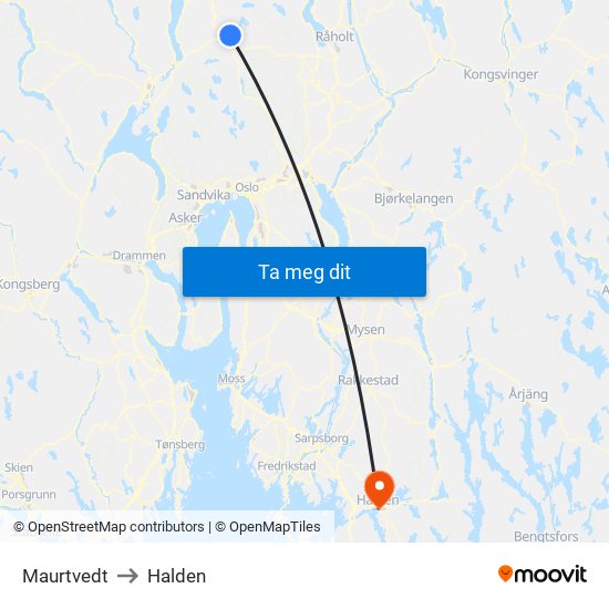 Maurtvedt to Halden map