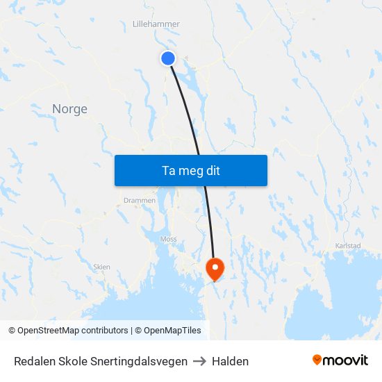 Redalen Skole Snertingdalsvegen to Halden map