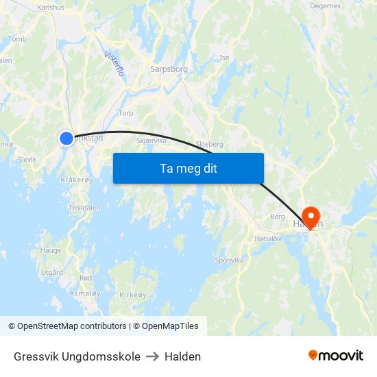 Gressvik Ungdomsskole to Halden map