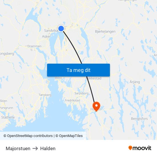 Majorstuen to Halden map