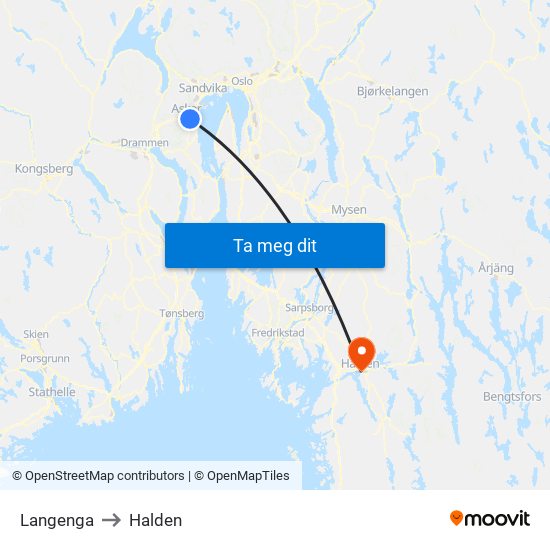 Langenga to Halden map