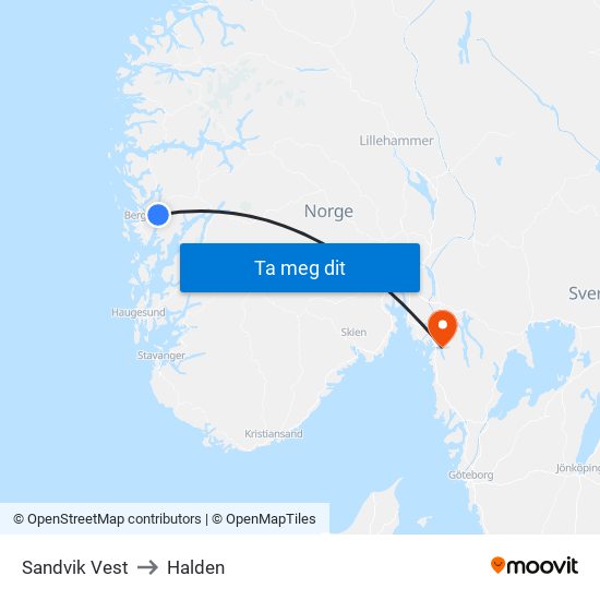 Sandvik Vest to Halden map