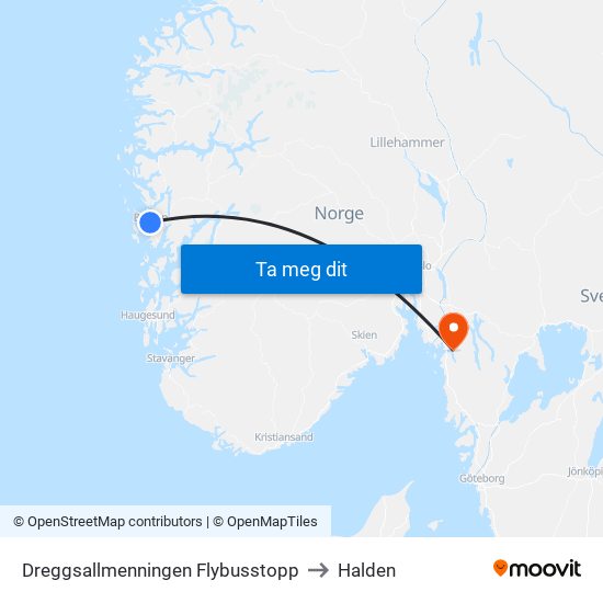 Dreggsallmenningen Flybusstopp to Halden map