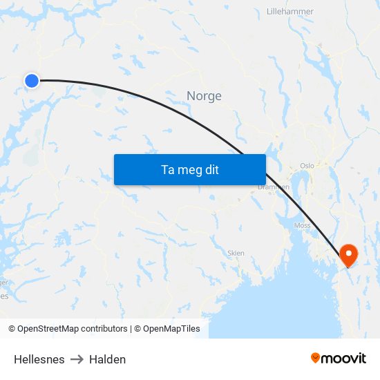 Hellesnes to Halden map