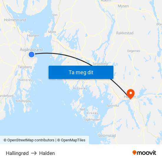 Hallingrød to Halden map