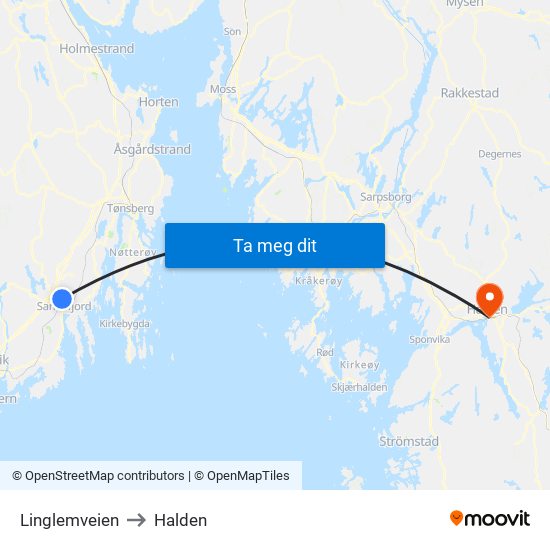 Linglemveien to Halden map