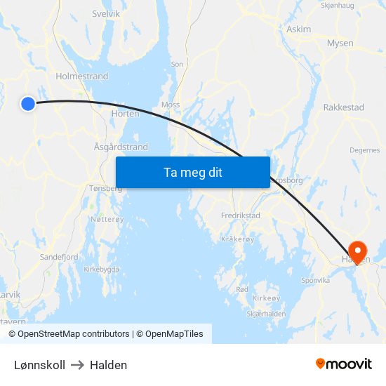 Lønnskoll to Halden map