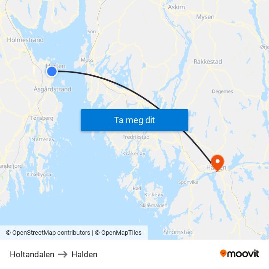 Holtandalen to Halden map