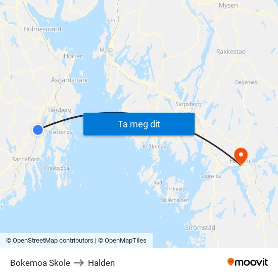 Bokemoa Skole to Halden map