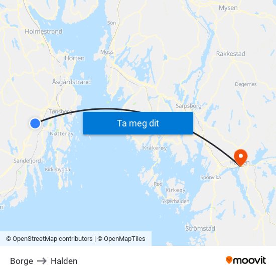 Borge to Halden map
