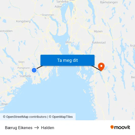 Bærug Eikenes to Halden map