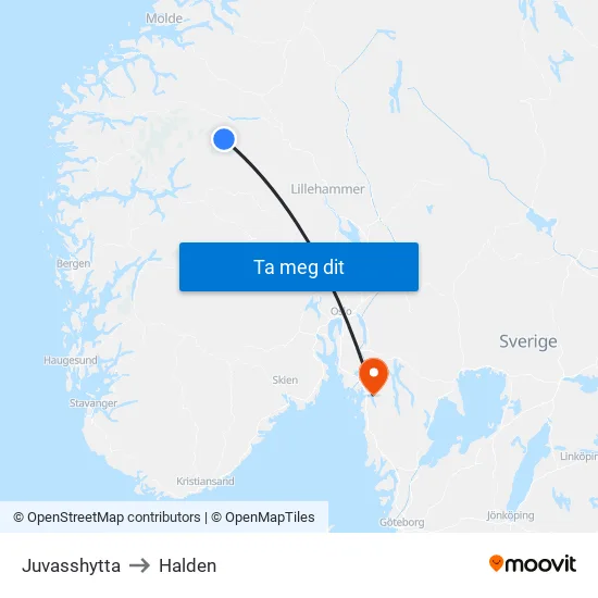 Juvasshytta to Halden map