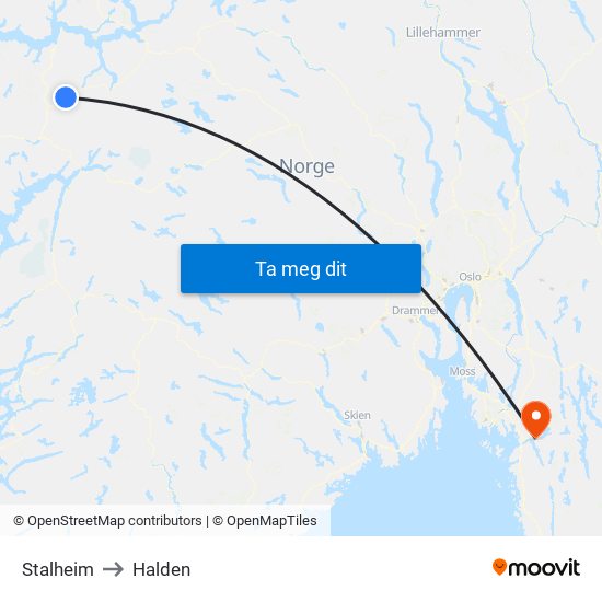 Stalheim to Halden map