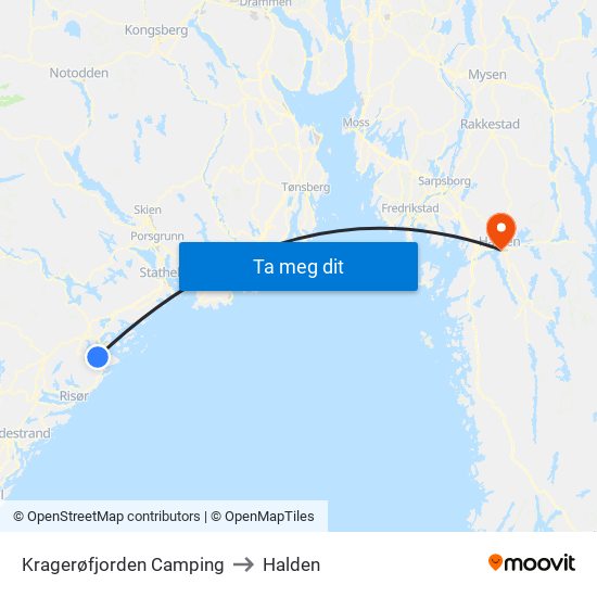 Kragerøfjorden Camping to Halden map