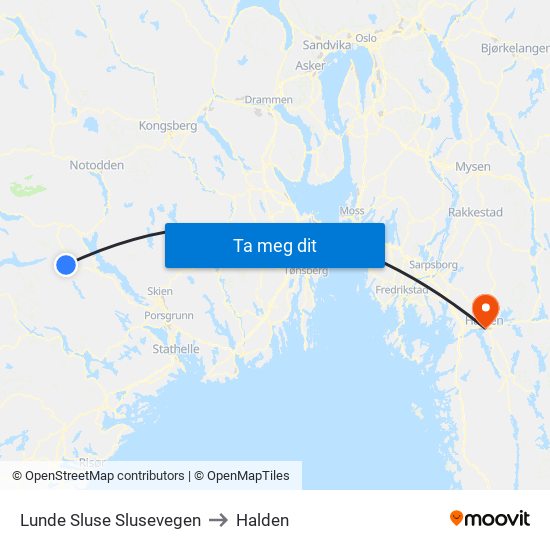 Lunde Sluse Slusevegen to Halden map