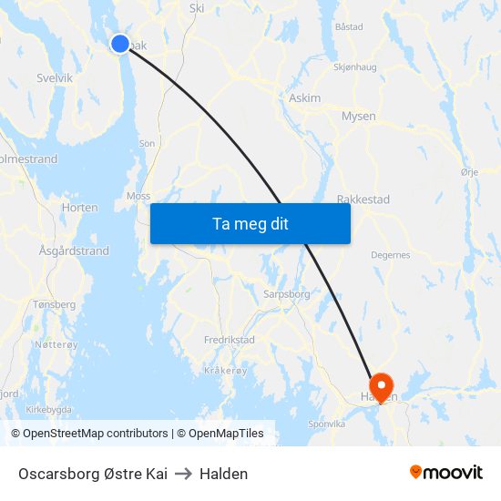 Oscarsborg Østre Kai to Halden map