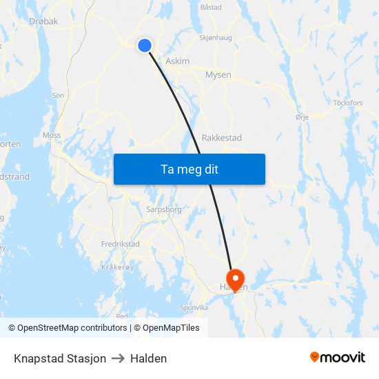 Knapstad Stasjon to Halden map
