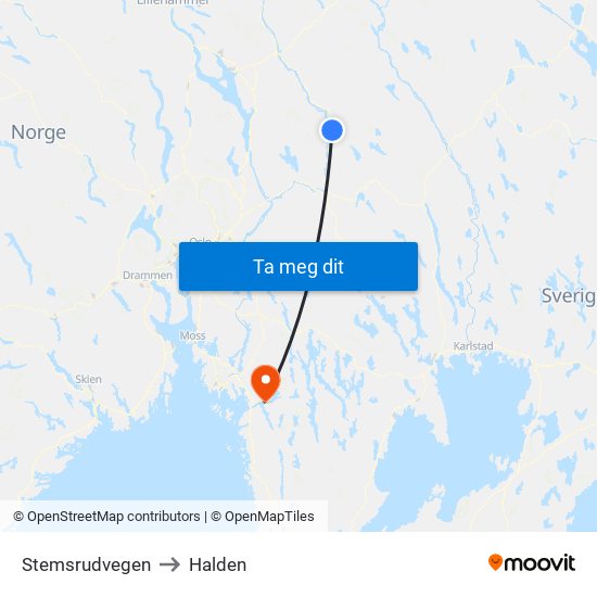 Stemsrudvegen to Halden map