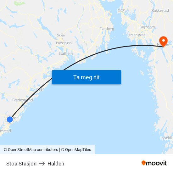 Stoa Stasjon to Halden map