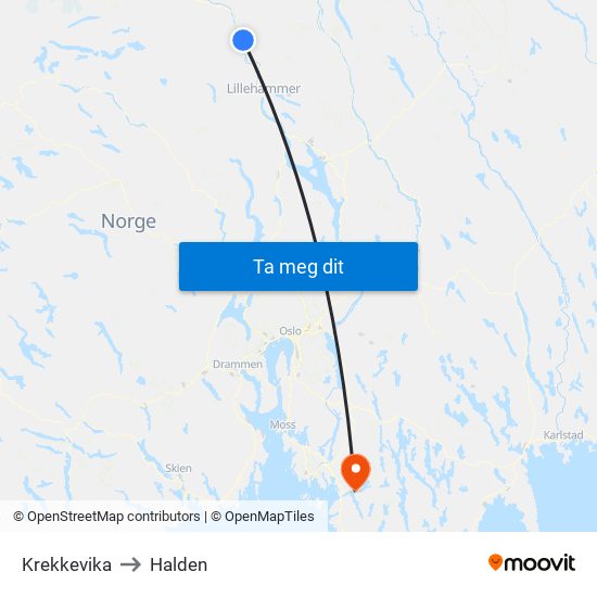 Krekkevika to Halden map