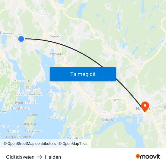 Oldtidsveien to Halden map