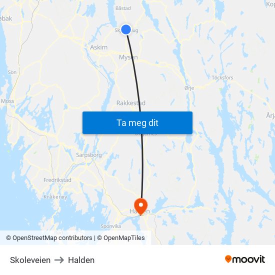 Skoleveien to Halden map