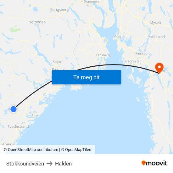 Stokksundveien to Halden map