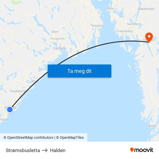 Strømsbusletta to Halden map