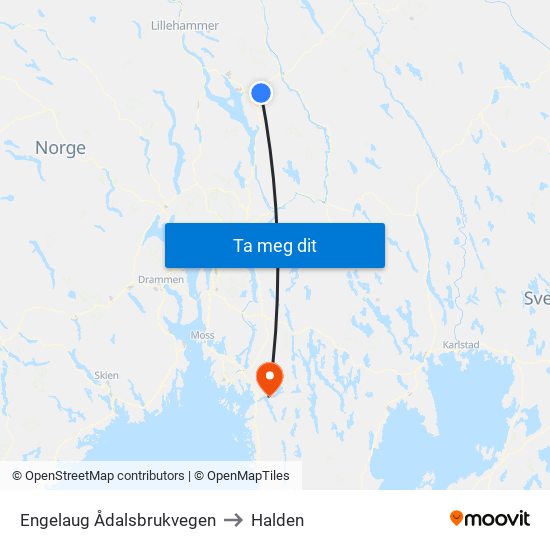 Engelaug Ådalsbrukvegen to Halden map