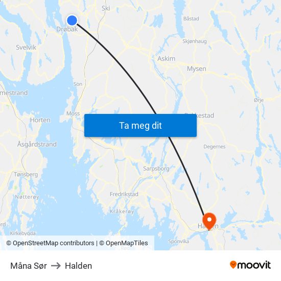 Måna Sør to Halden map