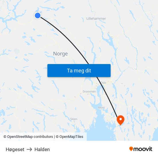 Høgeset to Halden map